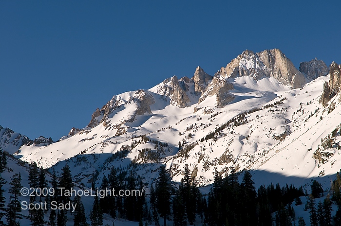 Matterhorn peak, center, and its flanking couloirs