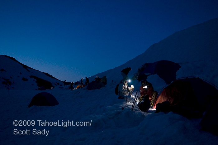 Pre-dawn photographs from the "tent city" at Helen Lake on Mt. Shasta.