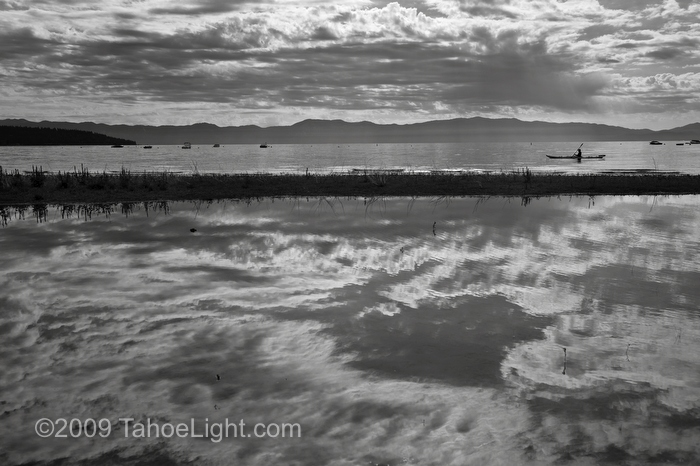 tahoe-wildflower_7000353a Kayaker reflected in mirror pond, north shore of Lake Tahoe