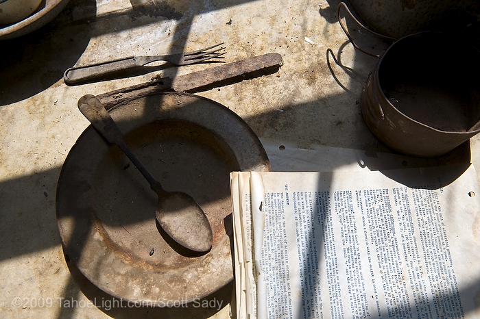 A table setting left at the Berlin-Ichthyosaur state park in central Nevada. This unique Nevada state park just south of Austin combines the well-preserved ghost town of Berlin with what used to be the largest Ichthyosaur fossils in the world at 56 feet. Recently an Ichthyosaur was discovered in Canada over 70 feet long, but where do you get ghost town and dinosaur all in one visit?