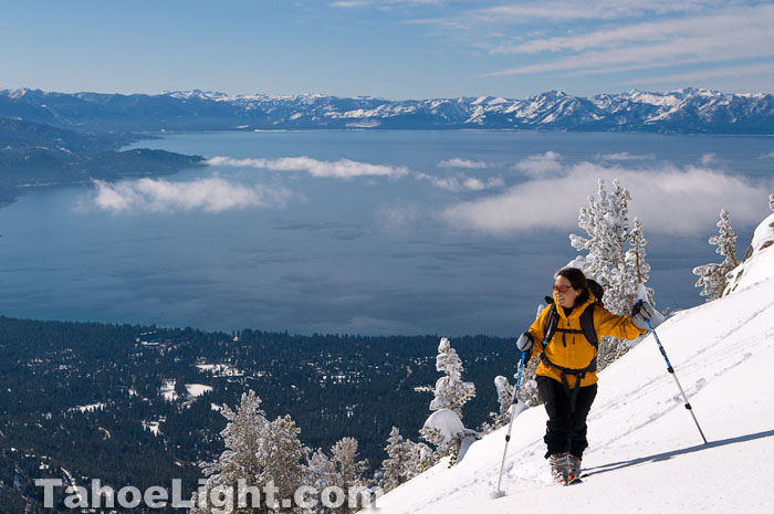 lake tahoe views in winter backcountry skiing in Lake Tahoe