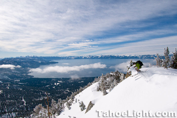 lake tahoe views in winter skier above lake tahoe
