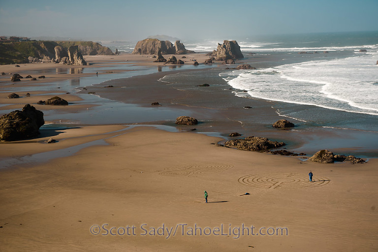 Elaborate sand labyrinth on Bandon Beach made often times by a fellow named Denny Dyke are striking and beautiful