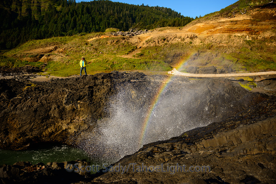 Rainbow from sea spray at Cooks Chasm