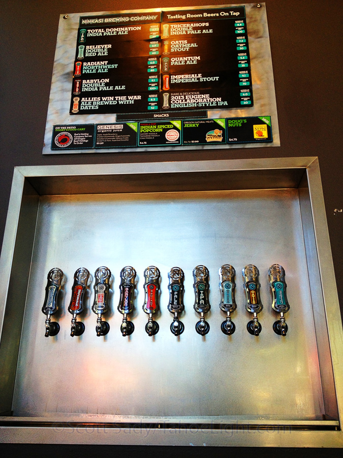 The flavors of the day on tap. There were a lot of things I had never tried on tap at the brewery in Eugene.
