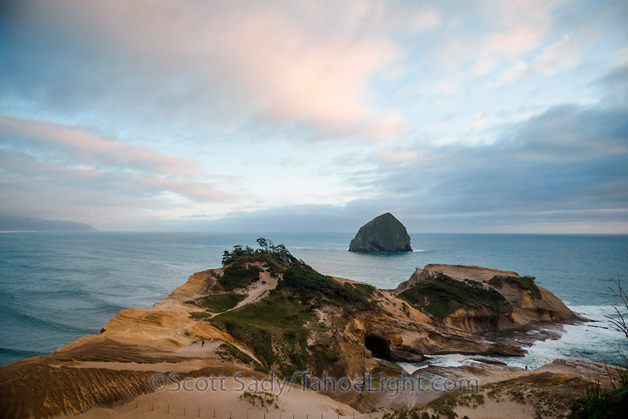 Haystack rock as seen from Cape Kiwanda park. We never really got lucky with our sunsets. All muted colors and no fire.
