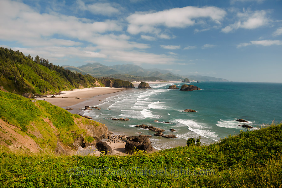 Overview looking back at Cannon beach from Ecola Point state park.