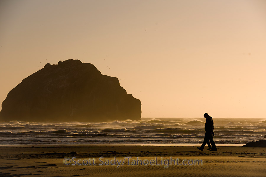 Face rock at sunset on Bandon Beach. Really looks like a face on the side.