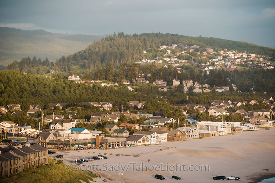 Looking back at the Pelican Bay brewery on the beach in Pacific City as seen from the Cape Kiwanda park area
