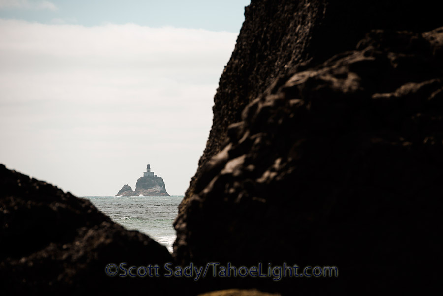 The Tillamook rock lighthouse is about a mile off shore.