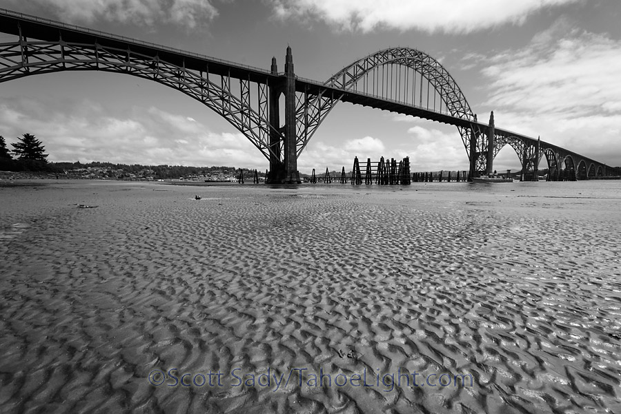 Moving out of Newport you cross the picturesque Yaquina Bay Bridge. Again, we had not budgeted to stop here, but should have for a day. There is lots to see and the cool low tide and sand formations under the bridge probably would have looked better at sunset.