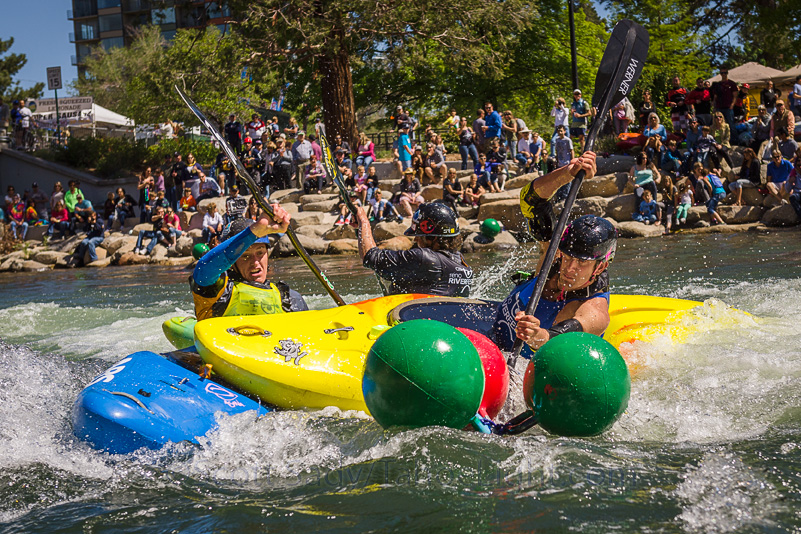 Dave Fusilli takes the inside line, crushing Alec Vorhees in the process during the Reno River Festival boatercross competition. I should mention that all these boater cross pictures were shot by my wife as I was competing myself and made it through a few rounds before being destroyed by Colin Kemp.