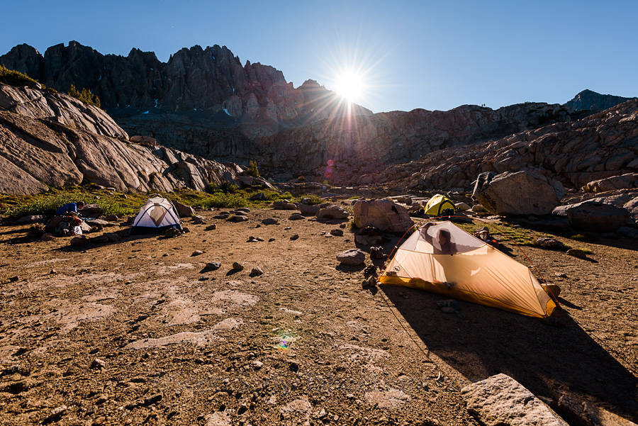 Monique in camp at one of the Barlett lakes in Palisade Basin.