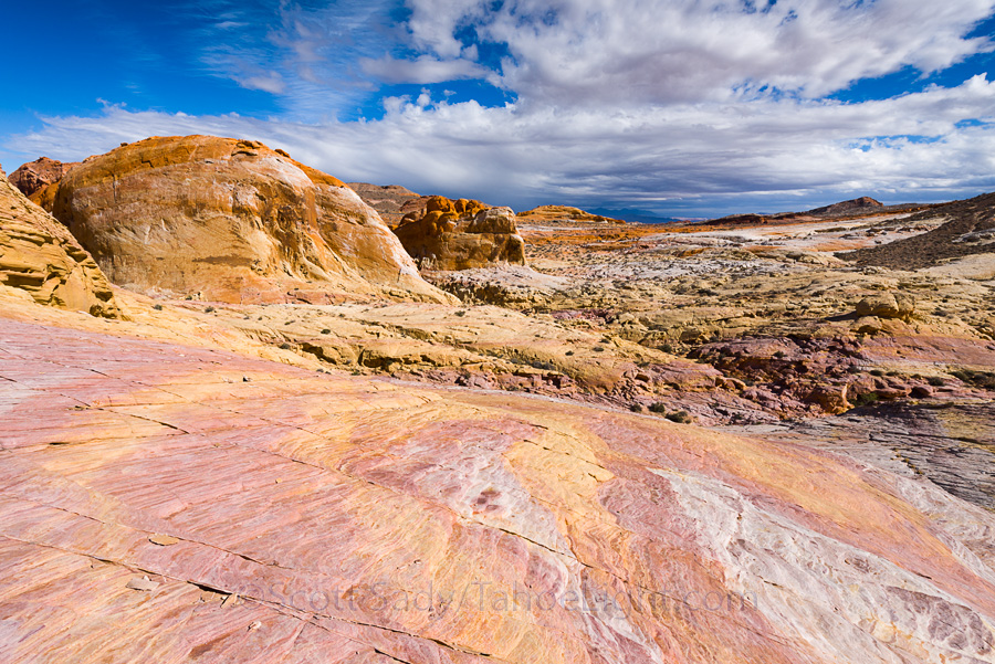 More of the colorful rock formations west of the main road.