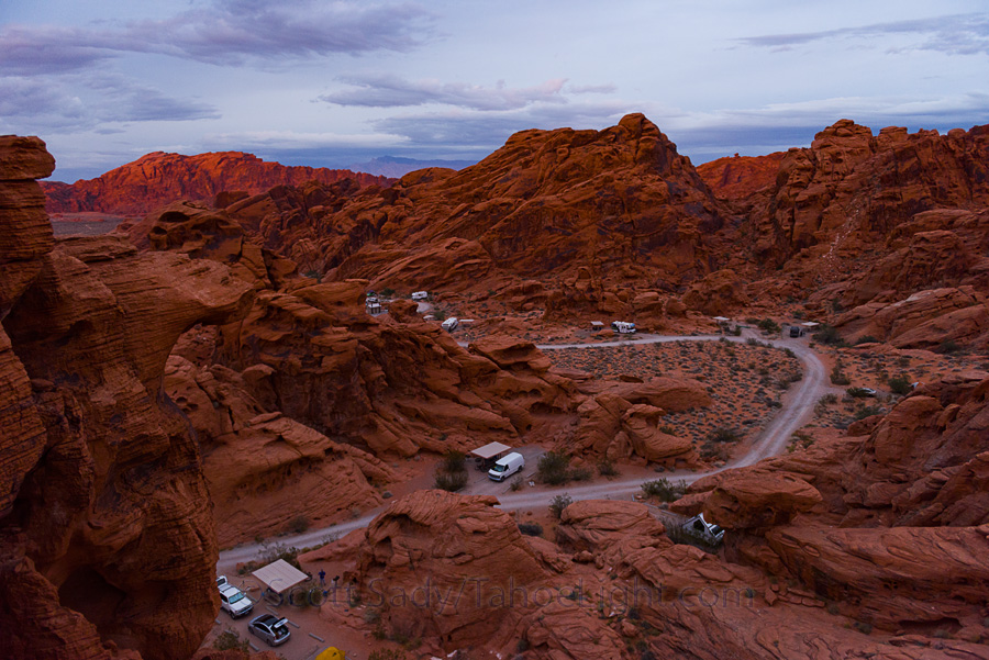 Looking down at our campground from high on the rocks above. We are hidden in our little Aliner on the bottom right. Because of the rocks, most of the campgrounds on the outside of the road have a very private feel.