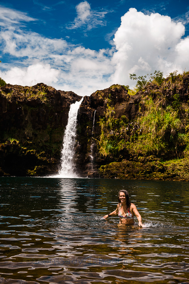 Swimming in Wai'ale Falls on the big island of Hawaii near Hilo.