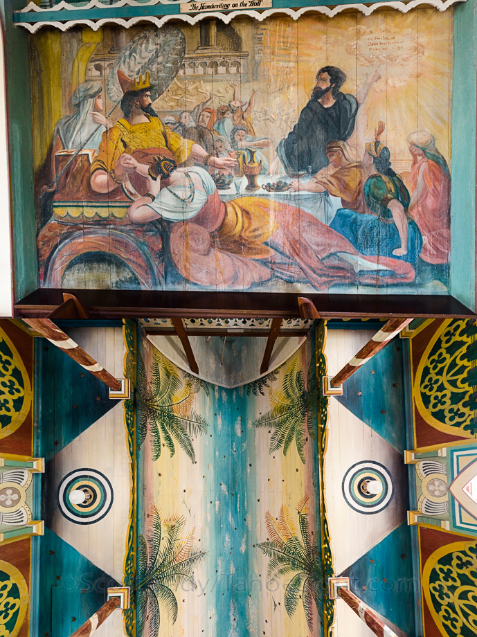 St. Benedict's Catholic Church near Honaunau, the more famous of Hawaii's two painted churches. St. Benedict's dates back to between 1899 an d1904. Father John Velge painted the myriad frescos on the walls and roof and local volunteers lovingly maintain it.
