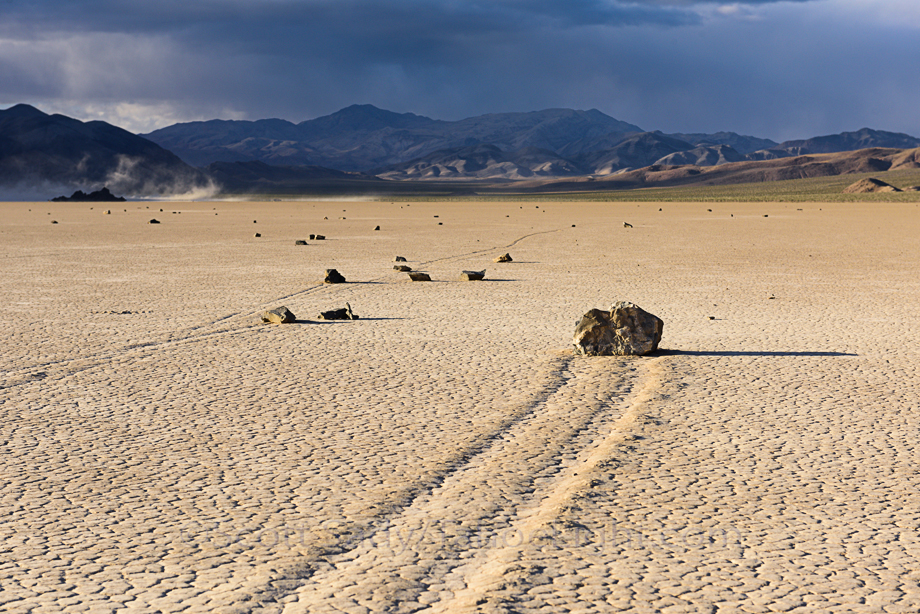 Multiple mysterious moving stones of the Death Valley Racetrack.