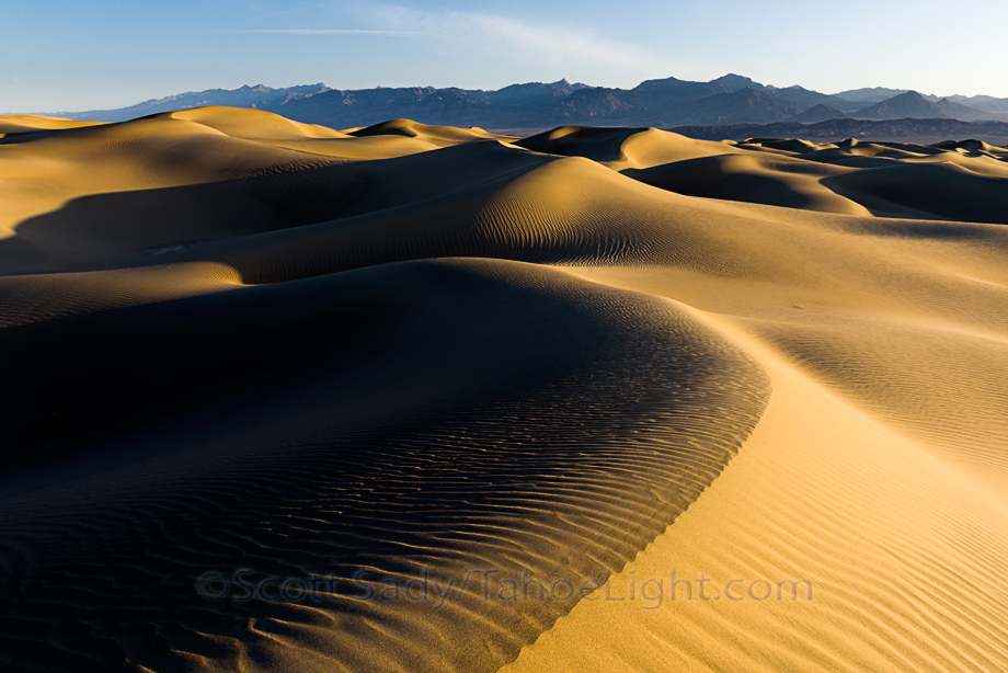 Mesquite Sand Dunes in Death Valley National Park in pristine condition the morning after a frequent wind storm.