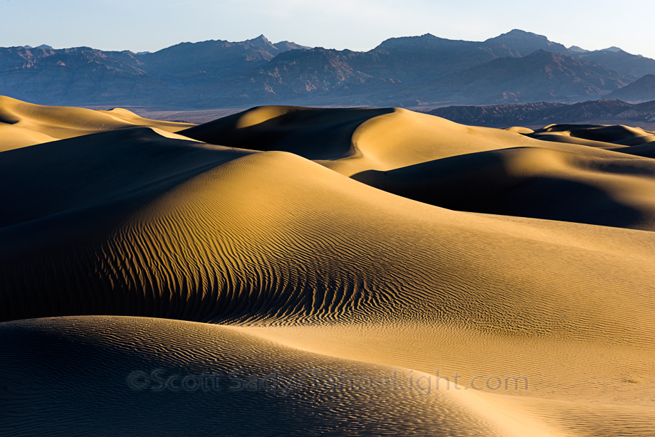 Mesquite Sand Dunes in Death Valley National Park in pristine condition the morning after a frequent wind storm.
