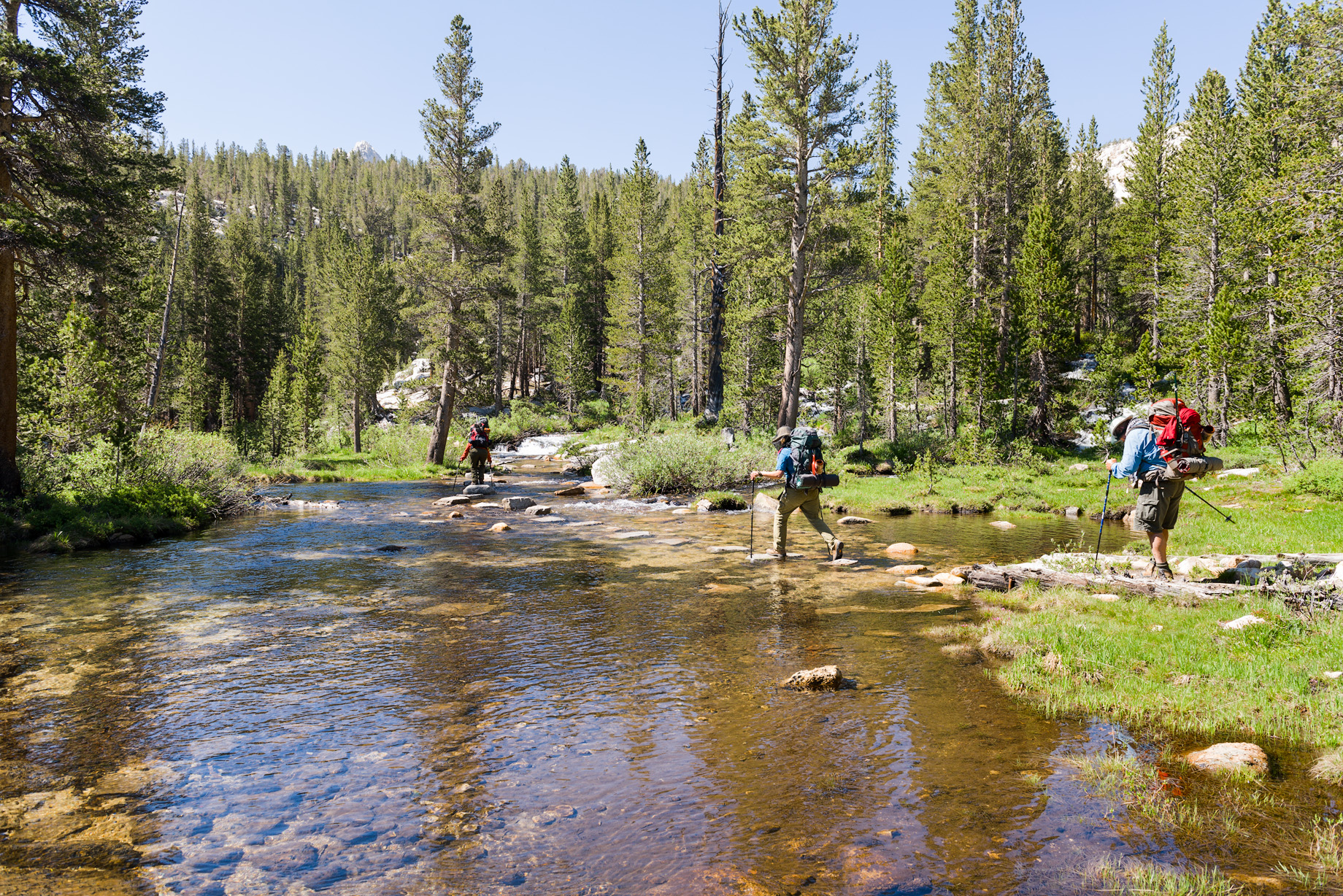 There was a lengthy water crossing leaving Upper Pine Lake, it was impassible in the afternoon, but in the morning the water level had dropped by about 4 inches.