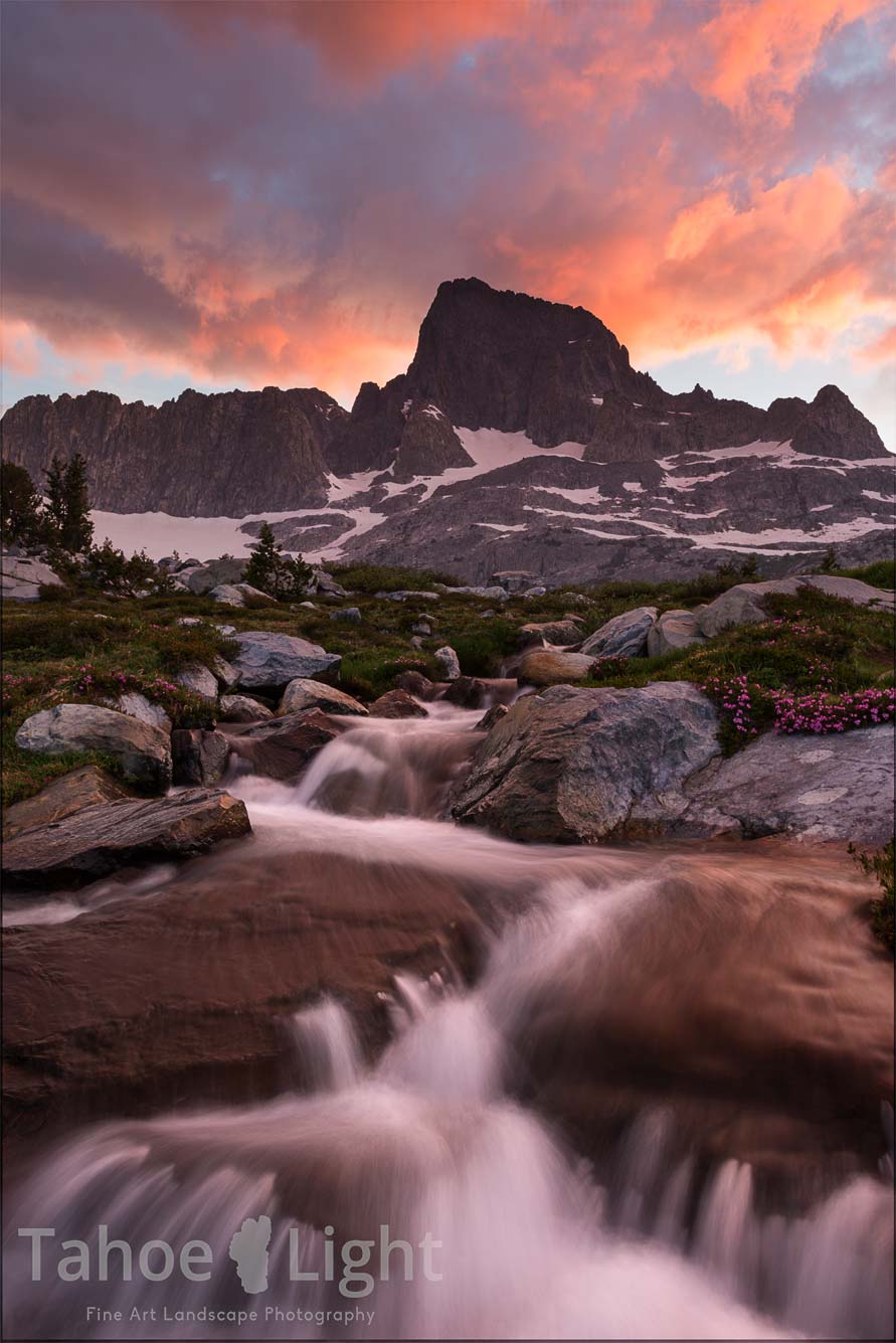 sunset at garnet lake in the high sierra