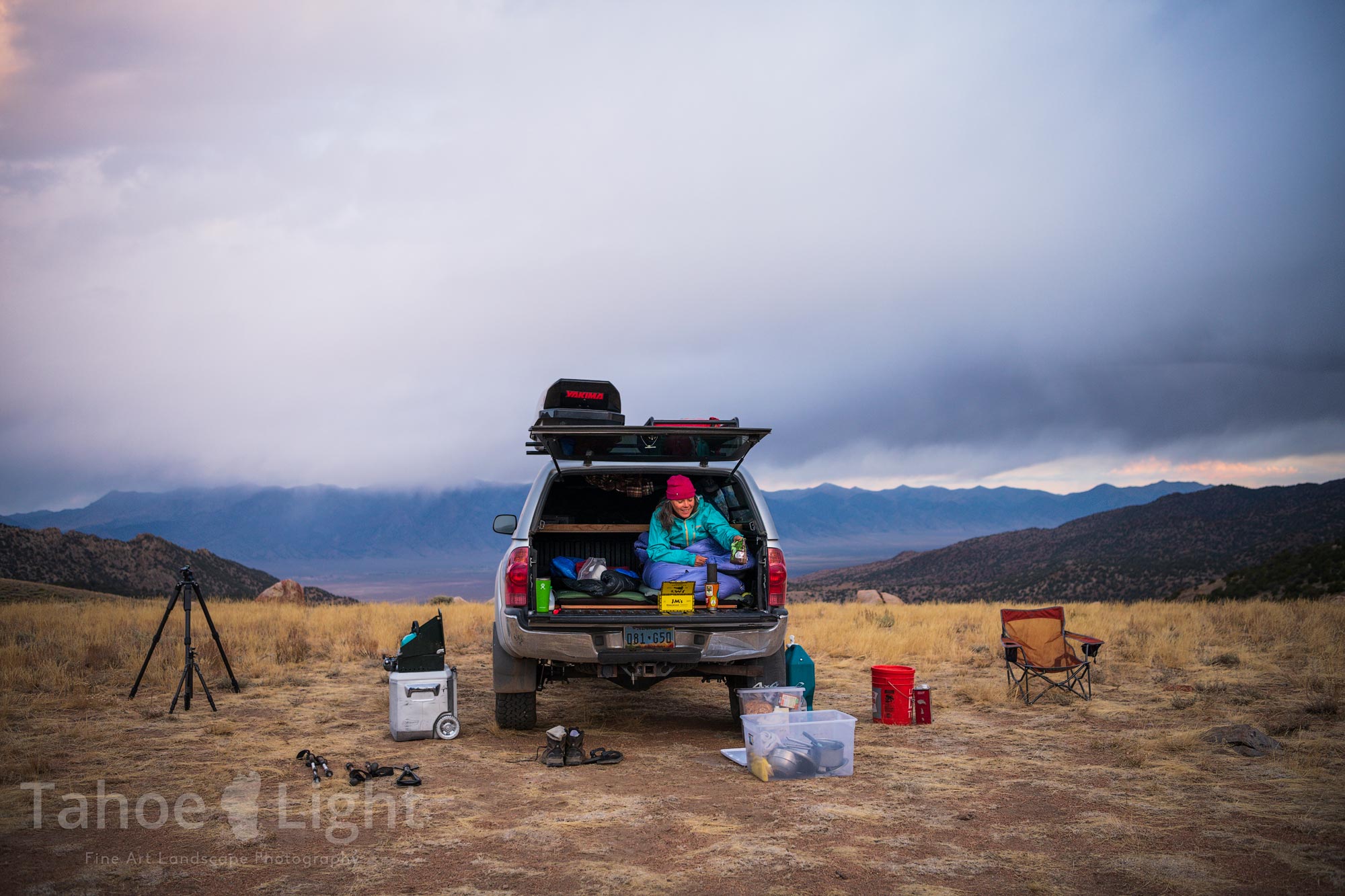 photograph of woman car camping