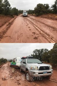 photograph of trailer stuck in mud