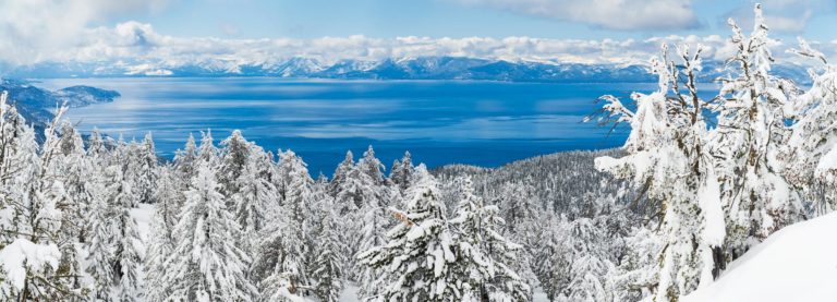 High resolution panoramic image of Lake Tahoe in winter