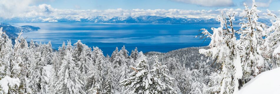 High resolution panoramic image of Lake Tahoe in winter