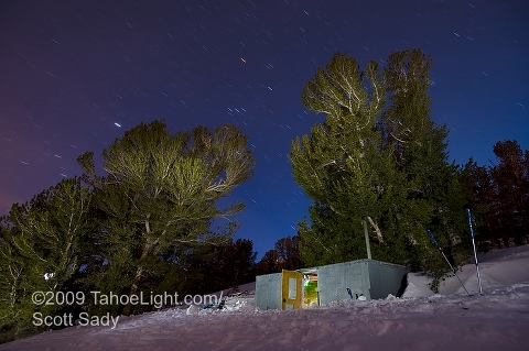 Churches cabin in a 10 minute exposure, lit with handheld flashlight