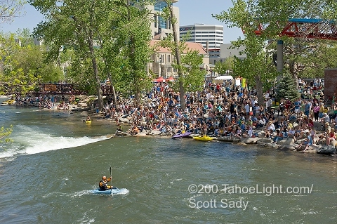 Pro kayaker Tanya Faux prepares to drop in for her freestyle ride in the women's finals at the Reno Riverfestival in Reno, NV
