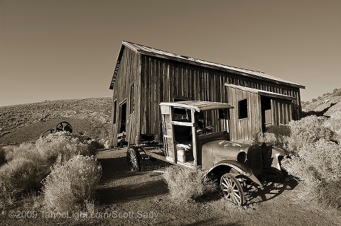 An old dodge in front of the machine shop at the Berlin-Ichthyosaur state park in central Nevada. This unique Nevada state park just south of Austin combines the well-preserved ghost town of Berlin with what used to be the largest Ichthyosaur fossils in the world at 56 feet. Recently an Ichthyosaur was discovered in Canada over 70 feet long, but where do you get ghost town and dinosaur all in one visit?