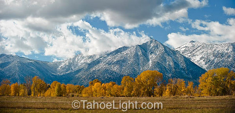 snowy mountains and fall colors
