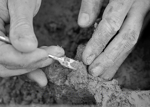 detail of hands during excavation