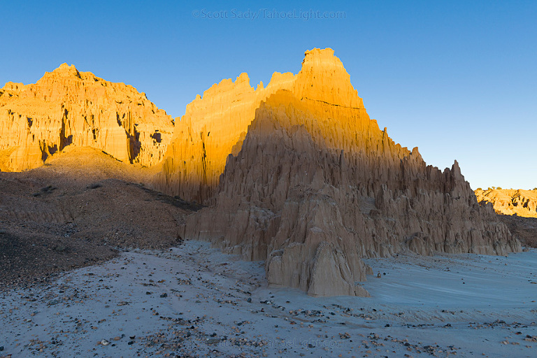 Sunset on rock formations in Cathedral Gorge state park in South Eastern Nevada, USA.
