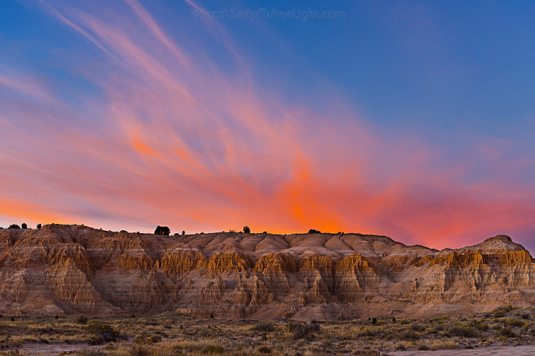Sunset over one of the many delicate walls at Cathedral Gorge State Park.