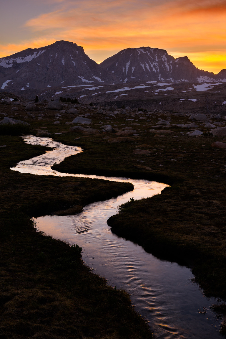 Without the wildflowers blooming, I really liked the leading lines of these small mountain streams at sunset.