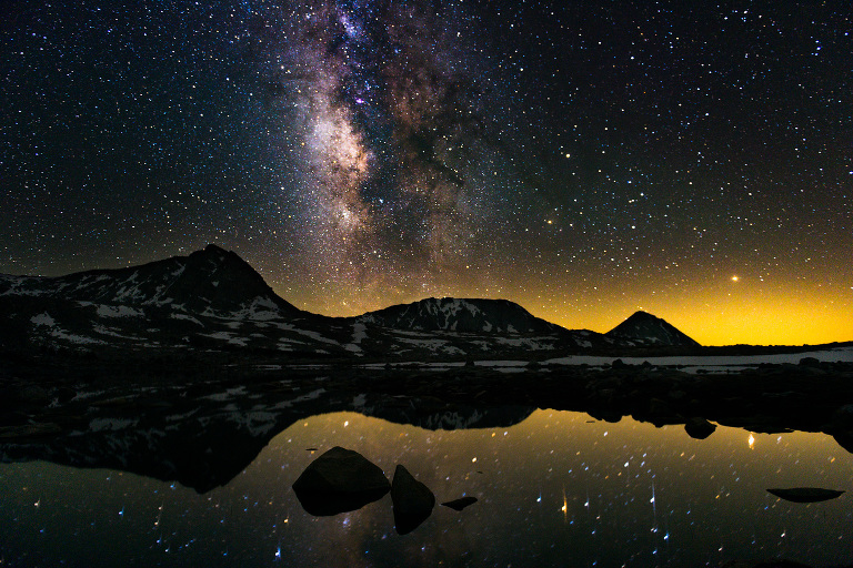 The wind shut off overnight and around 2am I was able to get some nice Milky Way shots with no moon and still pull a little reflection off L Lake.