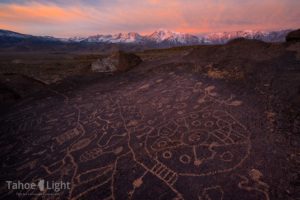 petroglyphs at sunrise in the high sierra