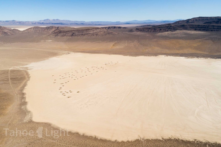 drone image of bonnie claire dry lake