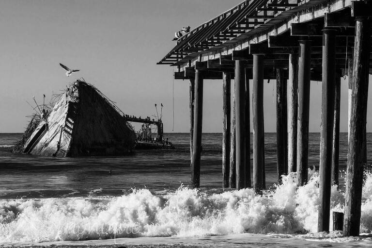 Seacliff State Beach pier, Cement Ship, SS Palo Alto, January 2023 Santa Cruz storm damage
